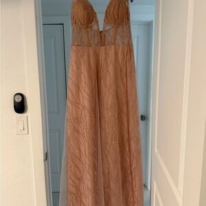 David's Bridal Peach and Gold Gown